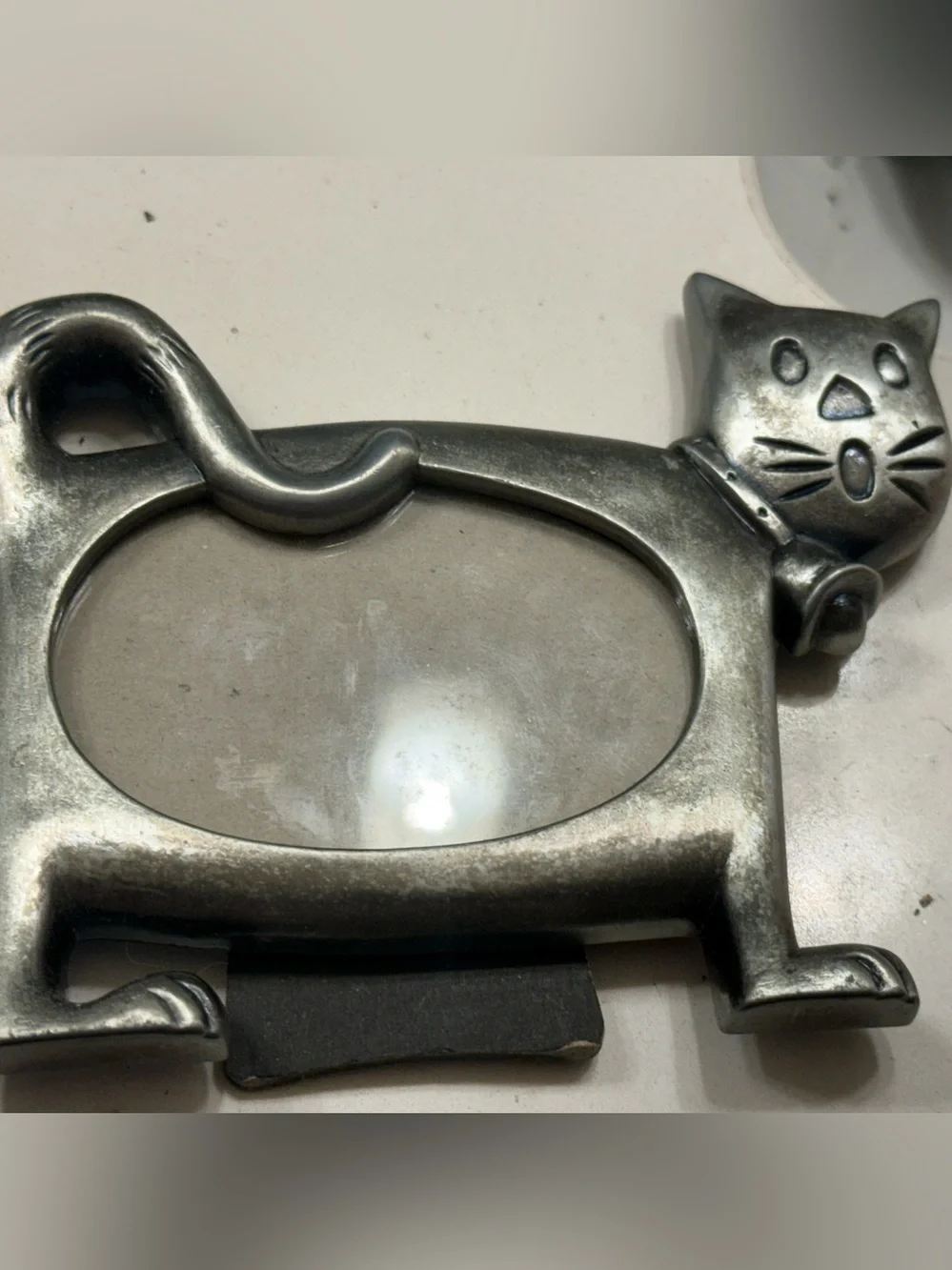 Vintage Cat Picture Frame Pewter Tone Made in Taiwan Kitty Photo Frame